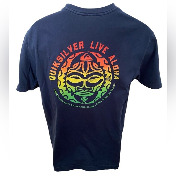QUIKSILVER “Live Aloha” Rainbow Colored Tee Shirt Premium Fit Men L Large - Picture 1 of 6